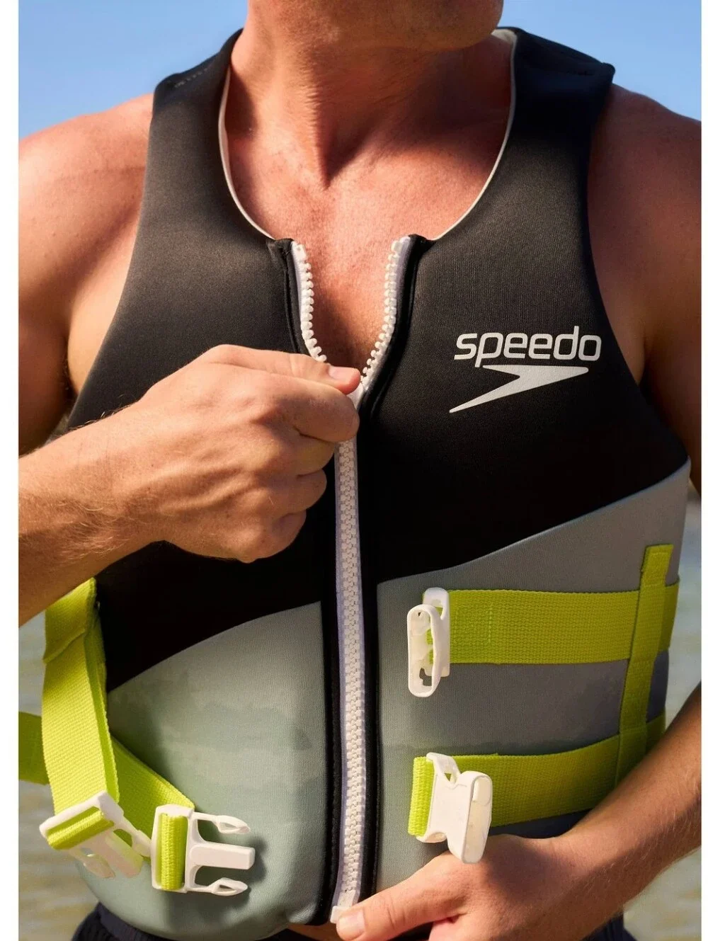 Speedo Black & Gray Swim Vest with Yellow Straps Adult XS/S (Over 90 Lbs)